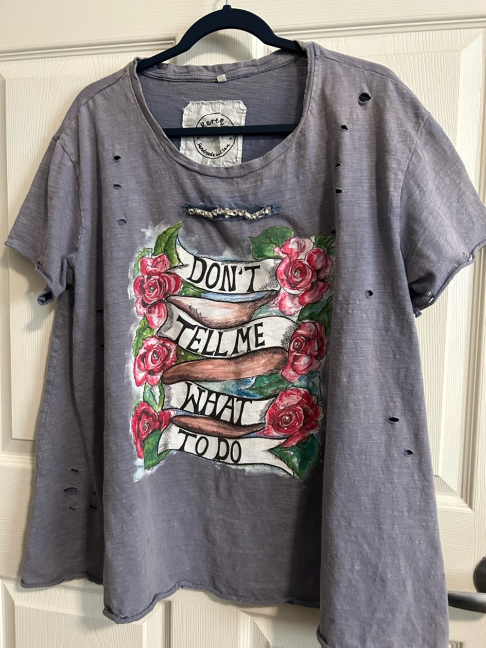 Women's Gray Distressed Floral Graphic Tee - Don't Tell Me What To Do